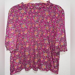 LOFT Vibrant Floral Blouse in Pink and Orange